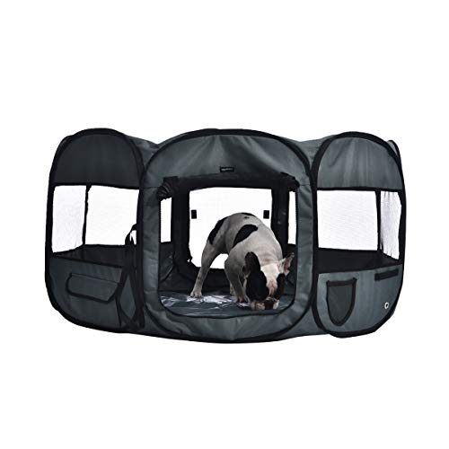 Amazon Basics Portable Soft Pet Dog Travel Playpen, Large (45 x 45 x 24 Inches), Grey