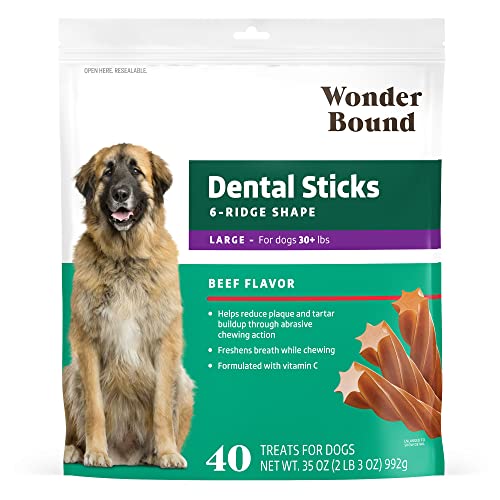 Amazon Brand - Wonder Bound Dog Dental Sticks, Beef Flavor, Large, 40 Count, 35 Oz, 2.18 Pound (Pack of 1)