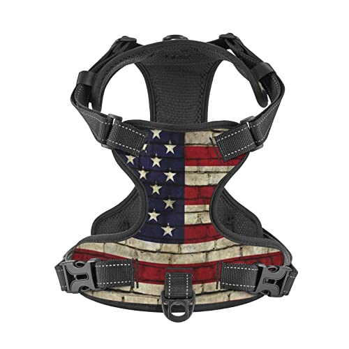 American Flag Vintage Reflective Dog Harness No Pull Soft Vest Harness for Small Medium Large Dog Puppy Pets Large Size