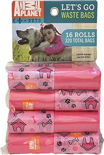 Animal Planet Dog Poop Bags (320 Bags ) Value Pack of 16 Rolls ( Pink Dog House / Solid Hot Pink ) Leak Proof Housebreaking Supplies For Doggy Waste & Cat Litter, 9" x 13"