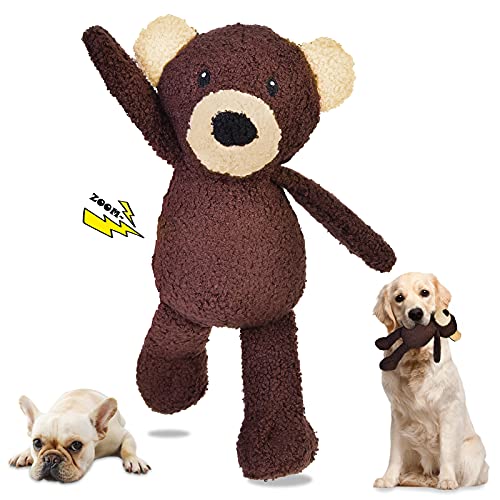 Ankinghor Squeaky Dog Toys, 3-Layered Durable Stuffed Dog Toys for Aggressive Chewers Small Medium Large Breed, Cute Plush Puppy Teething Chew Toys (Bear)