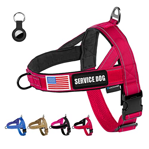 Annchwool No Pull Dog Harness with Airtag Case and Two Patches,Quick Fit and Reflective Escape Proof Dog Harness,Easy for Training Walking Vest Harness for Small & Medium and Large Dog(Red,XL)