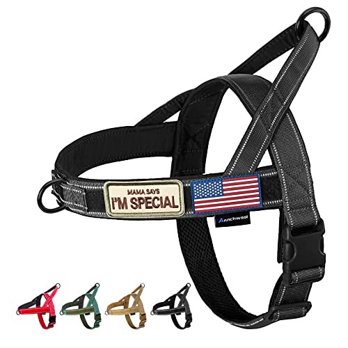 Annchwool No Pull Dog Harness with Soft Padded Handle,Reflective Strip Escape Proof and Quick Fit to Adjust Dog Harness,Easy for Training Walking for Small & Medium and Large Dog(Black,S)