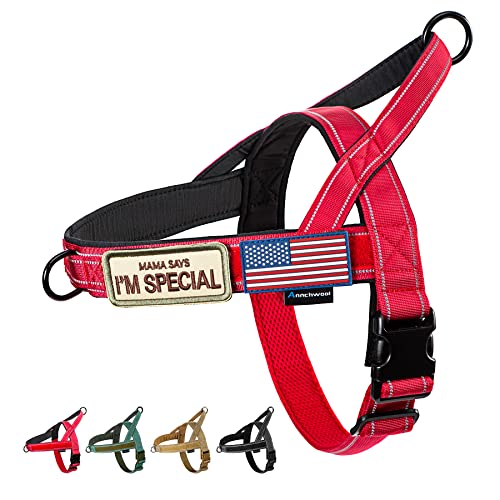 Annchwool No Pull Dog Harness with Soft Padded Handle,Reflective Strip Escape Proof and Quick Fit to Adjust Dog Harness,Easy for Training Walking for Small & Medium and Large Dog(Red,L)