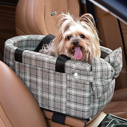 Anttyscar Console Dog Car Seat - Small Dog Car Seat for Pet UP to 15 lbs, More Stable Center Console Dog Seat, Puppy Booster Seat with Seatbelt and Waterproof Pee Pad, Comfortable Dog Car Carrier