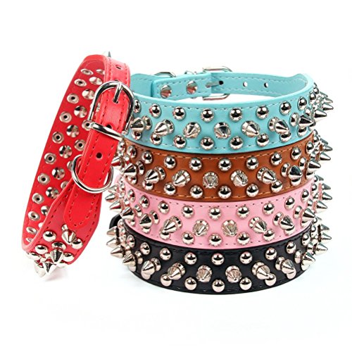 Aolove Mushrooms Spiked Rivet Studded Adjustable Pu Leather Pet Collars for Cats Puppy Dogs (Medium, Pink)