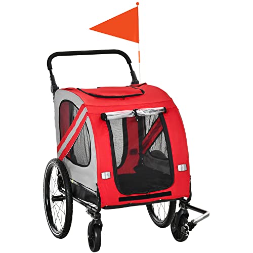 Aosom 2-in-1 Folding Pet Bike Trailer for Small Dogs, Road-Visibility Bicycle Stroller, Weather-Strong Bike Wagon Trailer Sidecar Attachment, Red