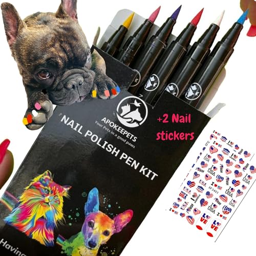 APOKEEPETS Pet Dog Nail Polish Pen Set + Free Nail Art Sticker!, Quick-Drying, Safe for Pets, Dogs, Cats, Birds, Art pet Supplies, Ideal Gifts for Dogs Accessories Girl Gift, Grooming Supplies