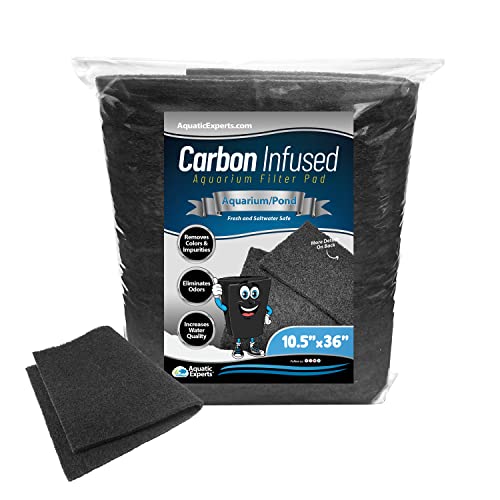 Aquatic Experts Aquarium Carbon Pad - Activated Carbon Filter Pad - Cut to Fit Carbon Infused Filter Pad for Crystal Clear Fish Tank and Ponds - Carbon Filter Pads for Aquarium - 10.5" x 36"