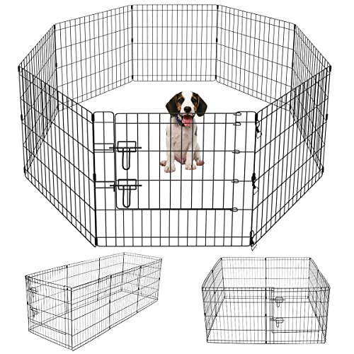 Artmeer Pet Playpen Puppy Playpen Kennels Dog Fence Exercise Pen Gate Fence Foldable Dog Crate 8 Panels 24 Inch Kennels Pen Playpen Options Ideal for Pet Animals Outdoor Indoor(Black 24''x24'')