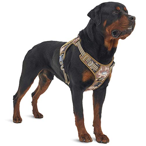 Auroth Tactical Dog Harness for Large Dogs No Pull Adjustable Pet Harness Reflective K9 Working Training Easy Control Pet Vest Military Service Dog Harnesses Desert Camo XL