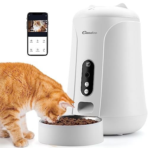 Automatic Cat Feeder 4L with Camera and Night Vision, WiFi Enabled, 1080P HD Video, 2-Way Audio, Motion and Sound Alerts, Pet Food Dispenser for Cats and Dogs with Single Stainless Steel Tray