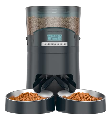 Automatic Cat Feeder, HoneyGuaridan 4.5L Pet Feeder for 2 Cats Dogs Food Dispenser Auto Cat Feeder – 6 Meal Portion Control, Distribution Alarm, Programmable Timer Feeder, Customizable Voice Recorder