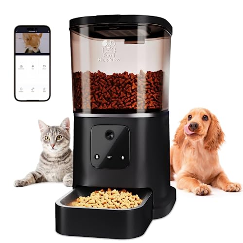 Automatic Cat Feeder with HD 1080 Camera Wi-Fi Smart Pet Feeder 6L Dog Cat Food Dispenser Smarter App Control Programmable Meal- Schedule Feeding Smart Pet Dry Food Feeders for Small-Medium Pets