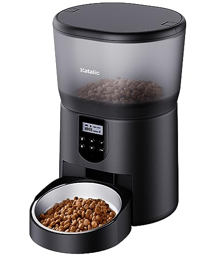Automatic Cat Feeders, Katalic 16.9cup/140.8oz Automatic Cat Food Dispenser, 4 Meals Daily with 20 Portion Control, Automatic Pet Feeder for Dog & Cat, Dual Power Supply, Voice Recorder Timed Feeder