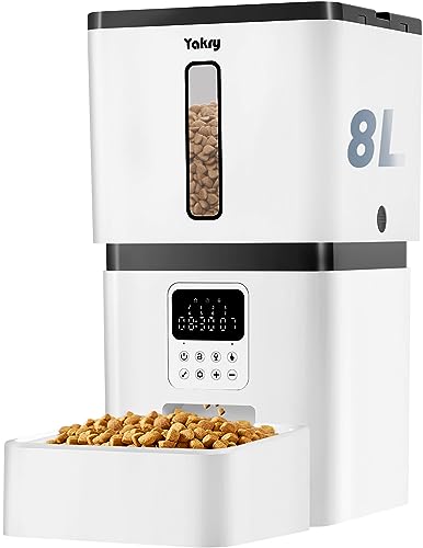 Automatic Dog Feeder Easy Setup - 8L/33 Cups Large Capacity Cat Food Dispenser Battery Operated with 180-Day Life - Timed Pet Feeder with Record 20s Voice - Dry Food Feeder with Portion Control Yakry
