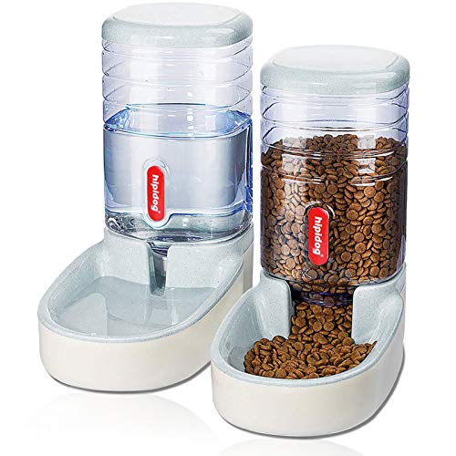 Automatic Pet Feeder Small&Medium Pets Automatic Food Feeder and Waterer Set 3.8L, Travel Supply Feeder and Water Dispenser for Dogs Cats Pets Animals (Gray)