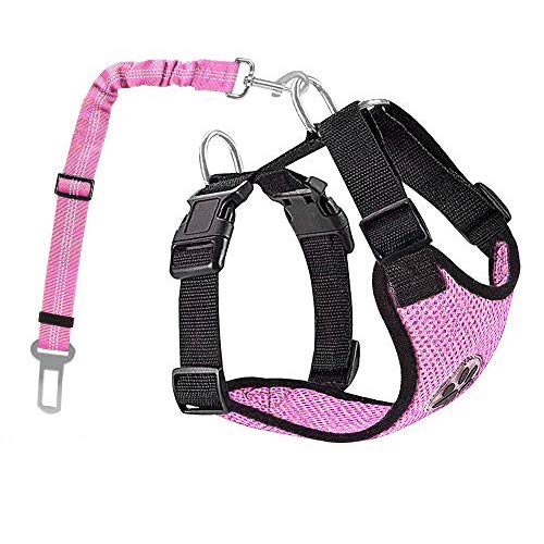 AUTOWT Dog Safety Vest Harness, Pink Dog Car Harness Pet Puppy Safety Seatbelt Breathable Mesh Fabric Vest with Adjustable Strap for Travel and Daily Use in Vehicle for Doggie Cats (S, Pink)