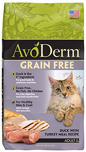 Avoderm Natural Grain-Free Dry Cat Food, All Life Stages Duck Recipe, 5 Lb Bag