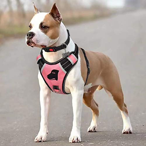 Babyltrl Big Dog Harness No-Pull Anti-Tear Adjustable Pet Harness Reflective Oxford Material Soft Vest for Medium Large Dogs Easy Control Harness (M, Pink)