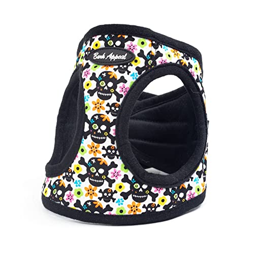 Bark Appeal Step-in Dog Harness, Mesh Step in Dog Vest Harness for Small & Medium Dogs, Non-Choking with Adjustable Heavy-Duty Buckle for Safe, Secure Fit – (Medium, Skull & Flowers)