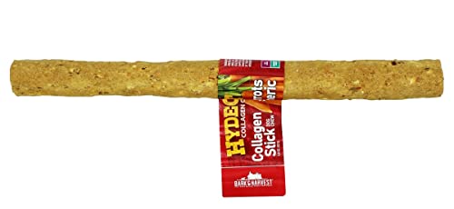 Bark & Harvest Beef Collagen Veggie Stick Dog Treat Large Carrot Flavor | All Natural & Long Lasting | Bully Sticks & Rawhide Alternative Dog Chew | Support Healthy Joints, Skin & Coat | 12" Stick