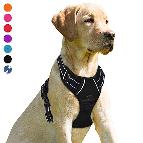 BARKBAY No Pull Dog Harness Front Clip Heavy Duty Reflective Easy Control Handle for Large Dog Walking(Black,L)