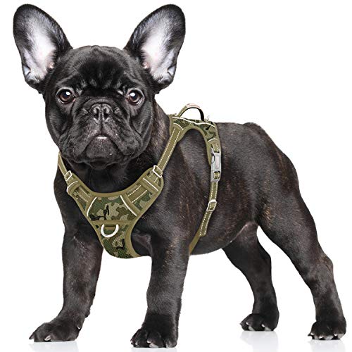 BARKBAY No Pull Dog Harness Large Step in Reflective Dog Harness with Front Clip and Easy Control Handle for Walking Training Running with ID tag Pocket(Camo,S)