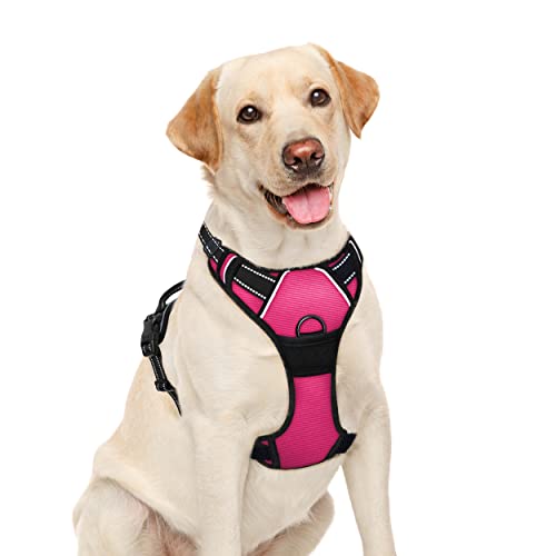 BARKBAY No Pull Pet Harness Dog Harness Adjustable Outdoor Pet Vest 3M Reflective Oxford Material Vest for PINK Dogs Easy Control for Small Medium Large Dogs (L)