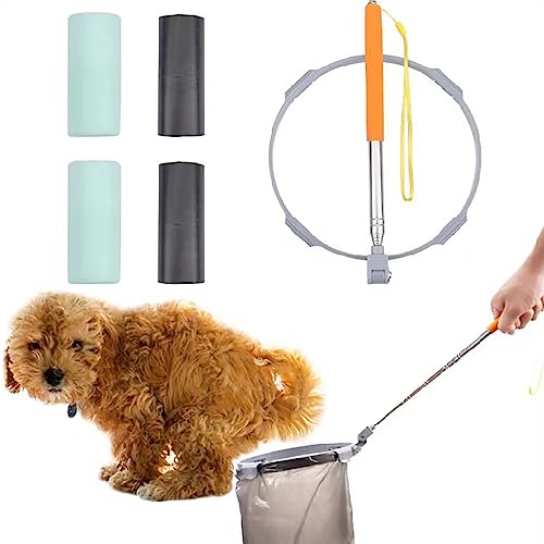 BARKIE Dog Poop Catcher with 120 Bags - 55" Extendable Handle, No Cleaning Required After Use, No Residue Left Behind, Lightweight and Portable, Stainless Steel Construction, for Small and Large Dogs