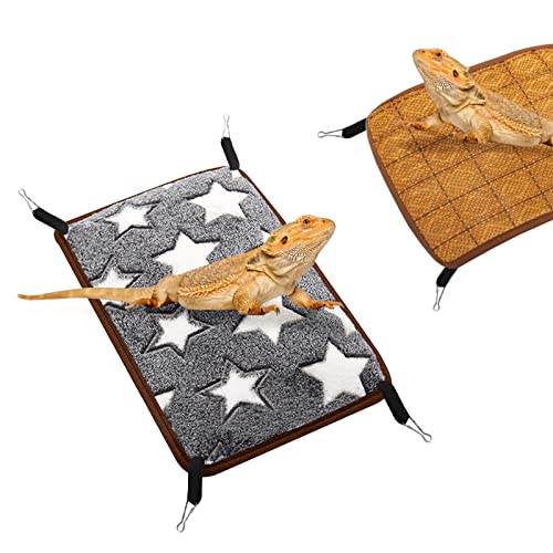 Bearded Dragon Hammock Bed Two-Sided Small Reptile Animal Mat Blanket Solf Fabric Warm and Cooling Mat Sleeping Habitat Shelter for Bearded Dragon, Leopard Gecko, Lizard, Guinea Pig, Hamster, Rabbit