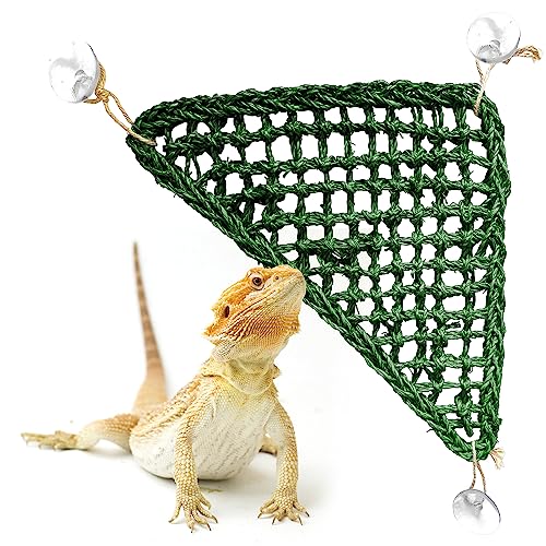 Bearded Dragon Hammock Large-Hand Woven,Colored Seagrass Reptile Hammock w/Suction Cups & Jute Rope-Bearded Dragon Bed-Bearded Dragon Accessories, Geckos, & More-Ideal Gift for Pet Lovers