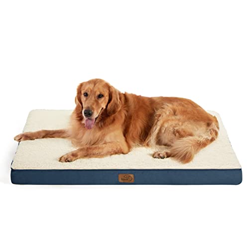 Bedsure Extra Large Dog Bed - XL Orthopedic Dog Beds with Removable Washable Cover for Large Dogs Up to 100lbs, Egg Crate Foam Pet Bed Mat, Denim Blue