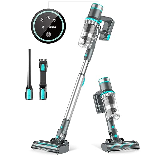 Belife BVC11 Cordless Vacuum Cleaner, 25Kpa Stick Vacuum Cleaners for Home Hardwood Floor Carpet Pet Hair, 380W Powerful Brushless Motor, Up to 40mins Runtime, LED Touch Display, Blue