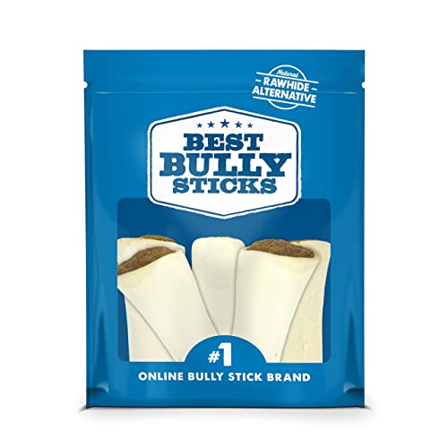Best Bully Sticks 3 to 4 Inch Peanut Butter Stuffed Shin Bones - USA Baked & Packed Shin Bones for Dogs - Highly Digestible Fillings, Long Lasting and Refillable - 5 Pack