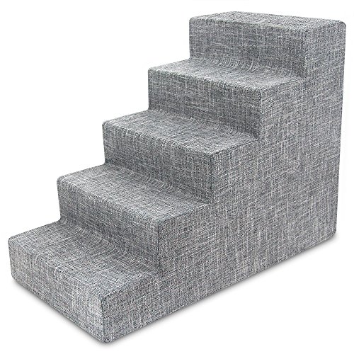 Best Pet Supplies Foam Pet Steps for Small Dogs and Cats, Portable Ramp Stairs for Couch, Sofa, and High Bed Climbing, Non-Slip Balanced Step Support, Paw Safe - Ash Gray Linen, 5-Step (H: 22.5")