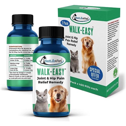 BestLife4Pets Walk-Easy Hip and Joint Supplement for Dogs & Cats - Arthritis Pain Relief and Anti-inflammatory Support Pills for Dogs & Cats Joint Pain Relief - Easy to Use Natural Pills