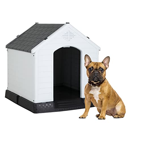 BestPet 28Inch Large Dog House Insulated Kennel Durable Plastic Dog House for Small Medium Large Dogs Indoor Outdoor Weather & Water Resistant Pet Crate with Air Vents and Elevated Floor,Grey