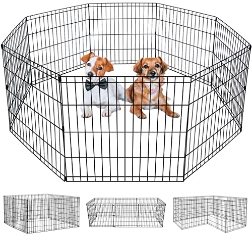 BestPet Dog Pen Dog Playpen Puppy Pet Playpen 8 Panel Indoor Outdoor Metal Portable Folding Animal Exercise Dog Fence,24",Black