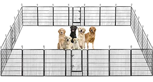 BestPet Dog Playpen Pet Dog Fence 24"/ 32" /40" Height 8/16/24/32 Panels Metal Dog Pen Outdoor Exercise Pen with Doors for Large/Medium/Small Dogs,Pet Puppy Playpen for RV,Camping,Yard