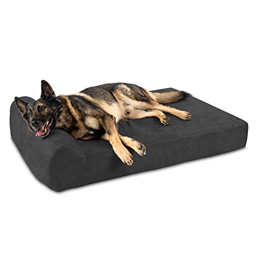 Big Barker Orthopedic Dog Bed w/Headrest - 7” Dog Bed for Large Dogs w/Washable Microsuede Cover - Elevated Dog Bed Made in The USA w/ 10-Year Warranty (Headrest, XL, Charcoal Gray)