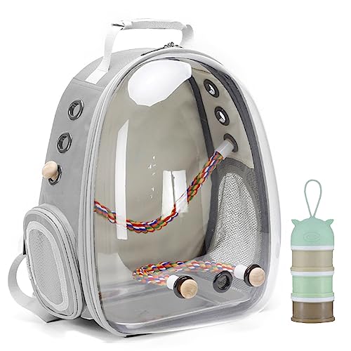 Bird Backpack Carrier Cage, Bird Travel Backpack with Stainless Steel Tray and Standing Perch (Grey)