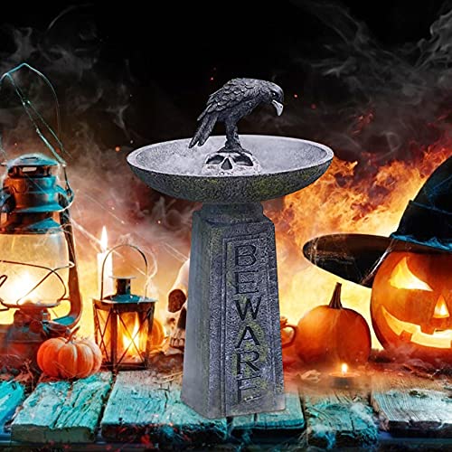 Biuabh Halloween Black Crows Polyresin Bird Bath, Multi-Purpose Polyresin Bird Baths Tray Outdoors Standing Handmade Resin Wild Bird Feeders for Halloween Party, Outdoor, Home Decor