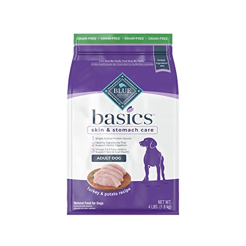 Blue Buffalo Basics Skin & Stomach Care, Grain Free Natural Adult Dry Dog Food, Turkey & Potato 4-lb