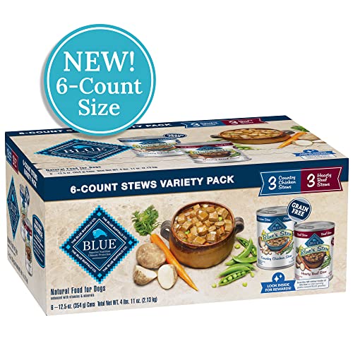 Blue Buffalo Blue's Stew Chicken & Beef In Gravy Wet Dog Food Variety Pack for Adult Dogs, Grain-Free, 12.5 oz. Cans (6 Pack)