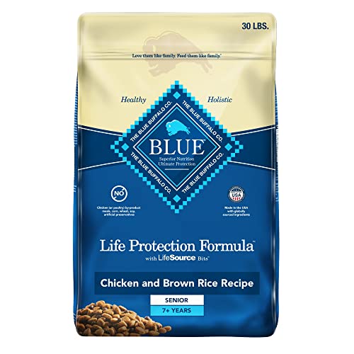 Blue Buffalo Dog Food for Senior Dogs, Life Protection Formula, Natural Chicken & Brown Rice Flavor, Senior Dry Dog Food, 30 lb Bag