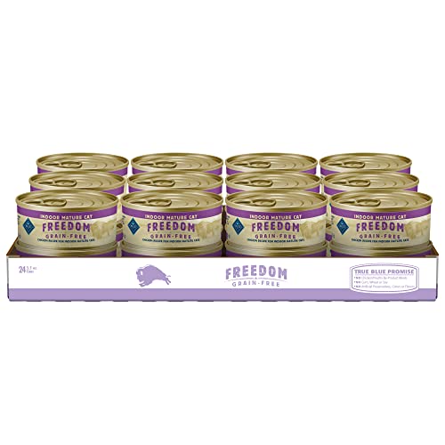 Blue Buffalo Freedom Grain Free Natural Mature Pate Wet Cat Food, Indoor Chicken 5.5-oz cans (Pack of 24)