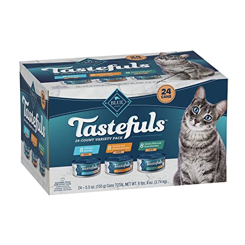 Blue Buffalo Tastefuls Natural Pate Wet Cat Food Variety Pack, Chicken, Turkey & Chicken and Ocean Fish & Tuna 5.5-oz Cans (24 Count - 8 of Each)