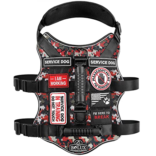 Bolux Tactical Dog Harness with 7 Pcs Tags, Service Dog in Training Harness with Easy Control Double Handles, Dog Working Harness K9 Military Service Dog Vest Harnesses for Small Medium Large Dogs