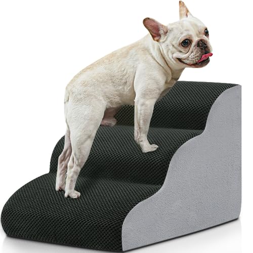 BOMOVA Dog Stairs to Bed, 3-Step Dog Steps for High Bed and Couch, Dog Stairs for Small Dogs, Non-Slip Bottom Pet Stairs, Pet Steps Indoor, Grey, 2/3/4/5 Steps